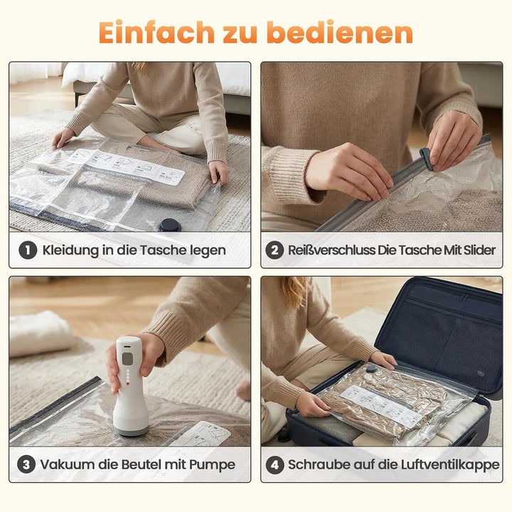 15 Vakuumbeutel für Kleidung für Reisen mit Kabellose vakuumpumpe 6KPa | AURYAO 40*50/40*60/50*60 cm
