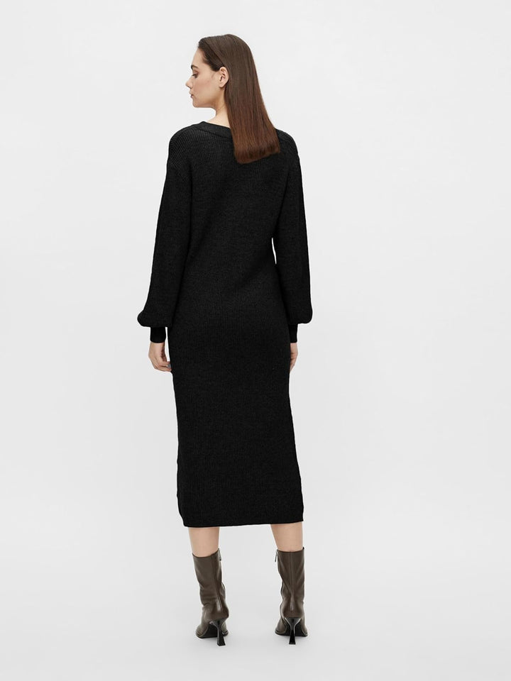 Object Damen Objmalena L/S Knit Dress Noos Strickkleid, Schwarz, L EU