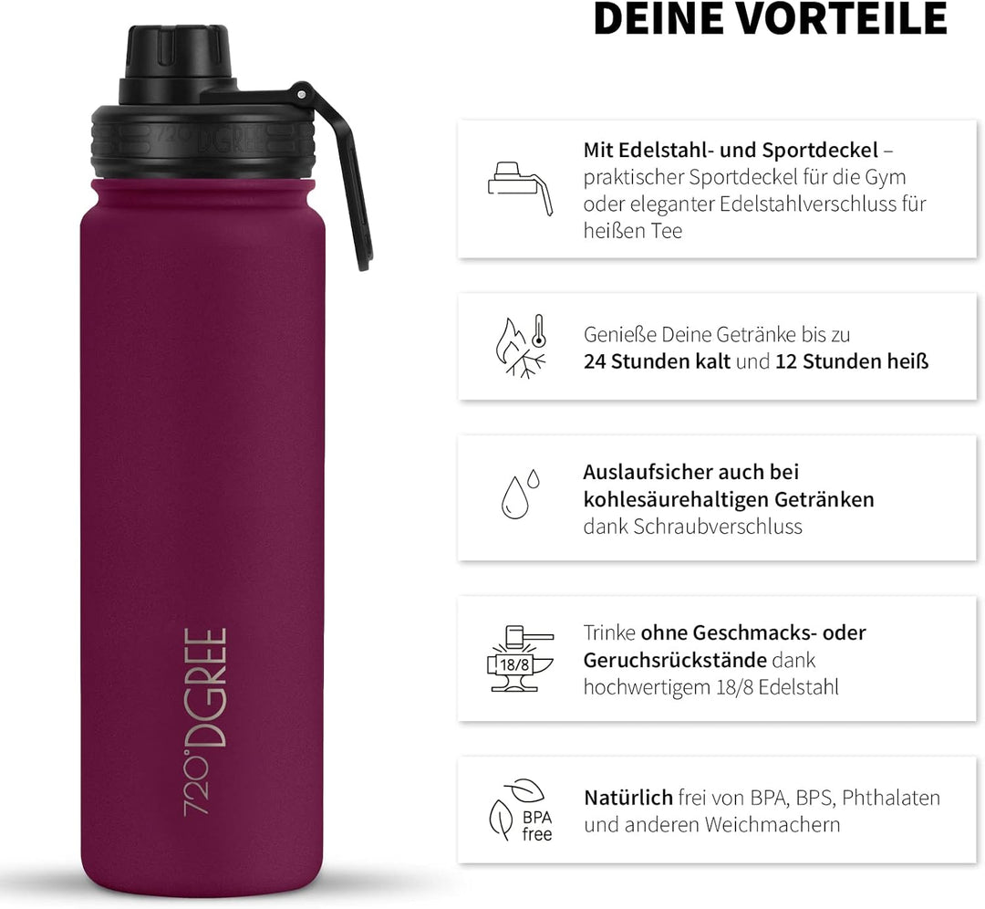 720°DGREE Edelstahl Trinkflasche “noLimit” – 710ml - Auslaufsicher, Kohlensäure geeignet, BPA-Frei -
