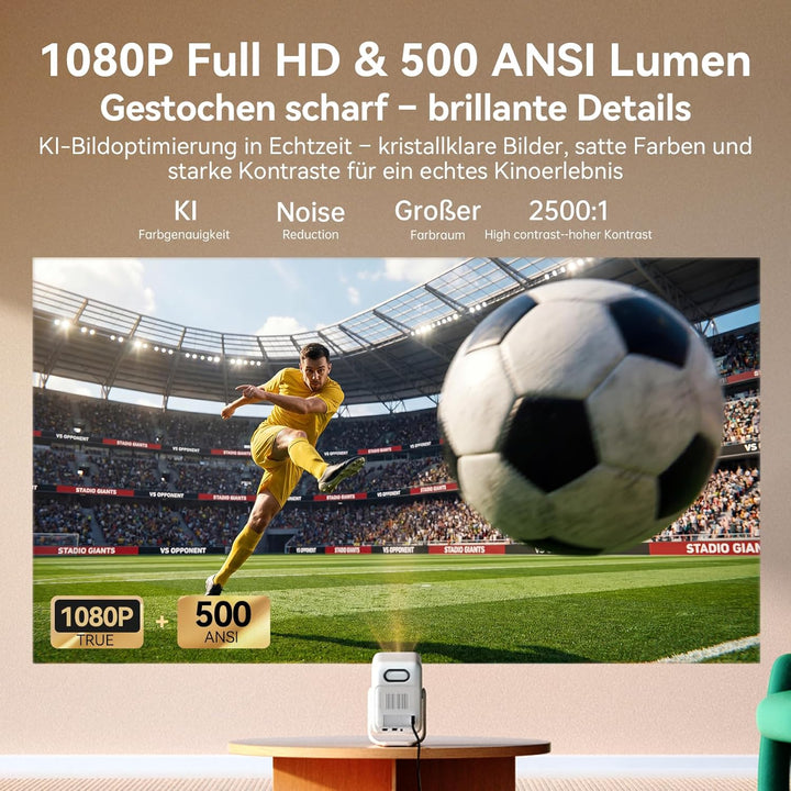 WANBO T2 Ultra Smart Beamer Google TV 14, Netflix/Live TV, Native 1080P, 500 ANSI, KI Autofokus Trap