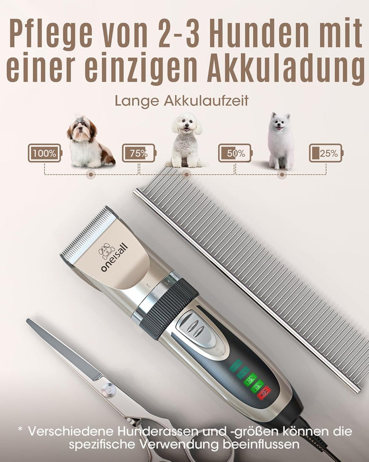 oneisall Bundle: Leise Hundeschermaschine (2000mAh, 4h Laufzeit) + 3-in-1 Profi Schermaschine für Ka