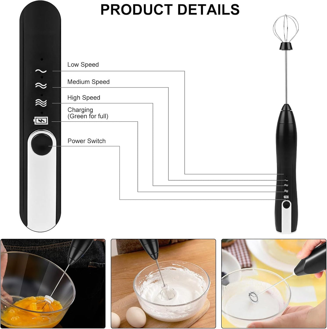 Milchaufschäumer Elektrisch USB Milchaufschäumer Stab with 3 Heads, Elektrischer Schneebesen 3 Einst