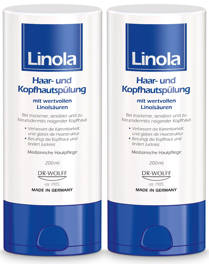 Linola Haar- und Kopfhautspülung - 2 x 200 ml | Spülung für trockene und empfindliche Kopfhaut | lin