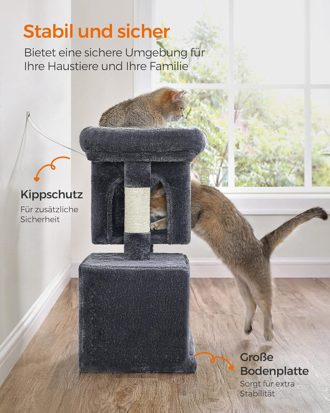 Feandrea Kratzbaum klein, 67 cm Katzenbaum, Katzenhaus für Kätzchen bis zu 3 kg, grosse Plattform, S
