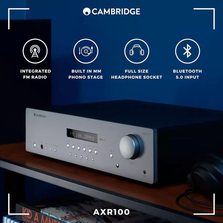 Cambridge Audio AXR100 – 100-Watt-Stereo-Verstärker mit eingebautem Phono-Vorverstärker, Bluetooth u