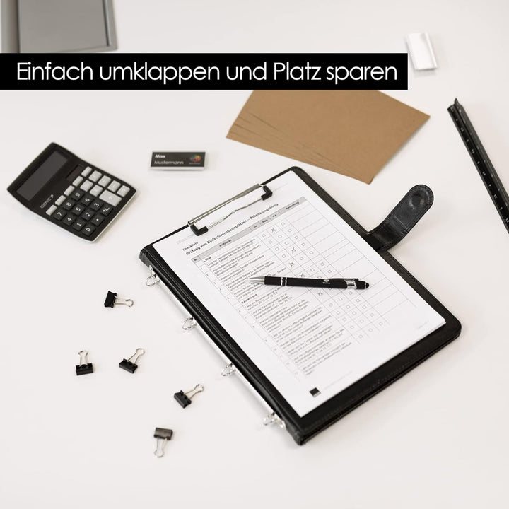 OfficeTree Klemmbrettmappe A4 mit Deckel - Schreibmappe Schwarz - Arbeitsmappe mit Ringbuch - Klemmb