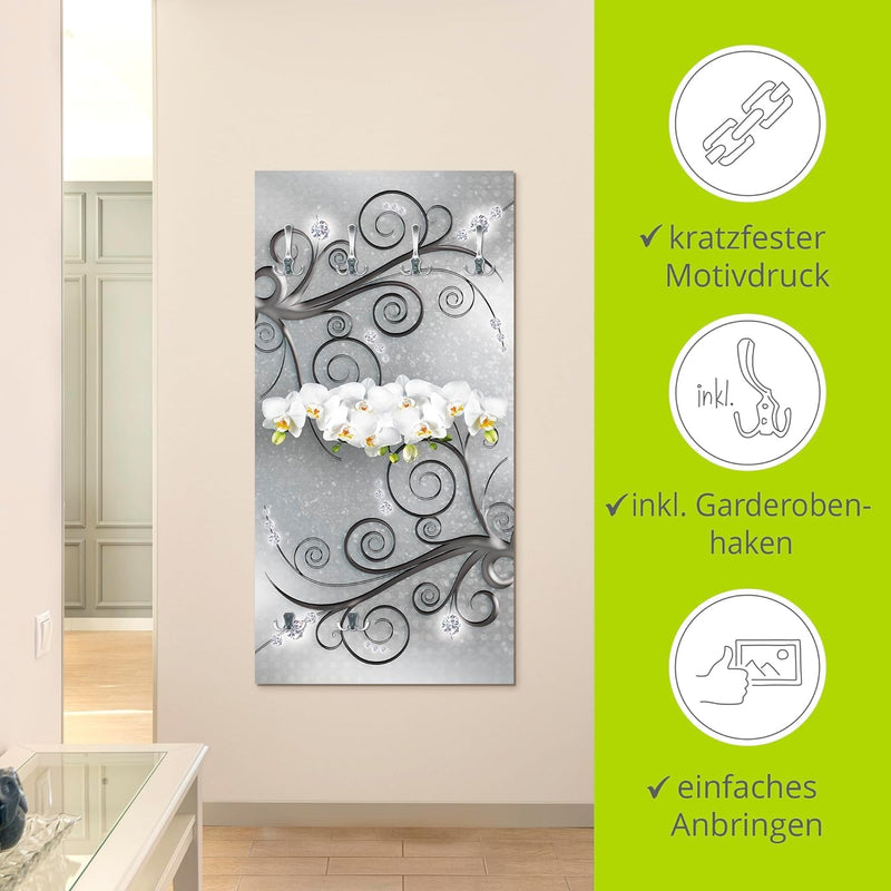 ARTLAND Wandgarderobe Holz mit 6 Haken 60x120 cm Design Garderobe mit Motiv Orchideen Blumen Abstrak