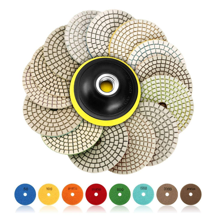 SPTA 15pcs Diamant nass Polierscheiben Set, 4-Zoll-Pads für Granit Stein Beton Marmor Bodenschleifer