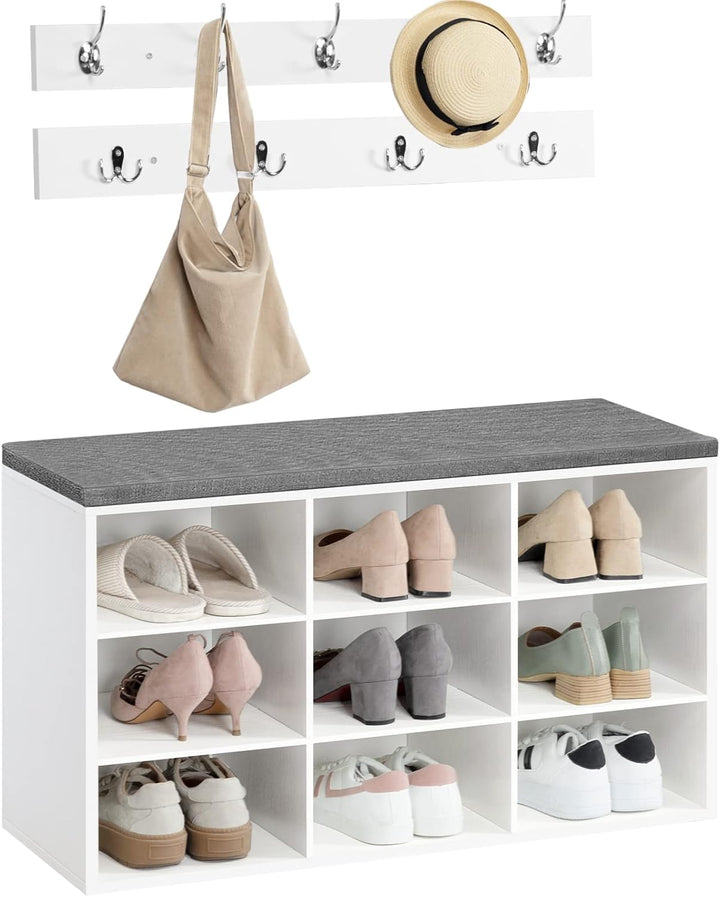 HOOBRO Garderobe Schuhregal Set, Schuhbank mit 9 F Cher, Schuhregal mit gepolsterter Sitzbank, Wandg