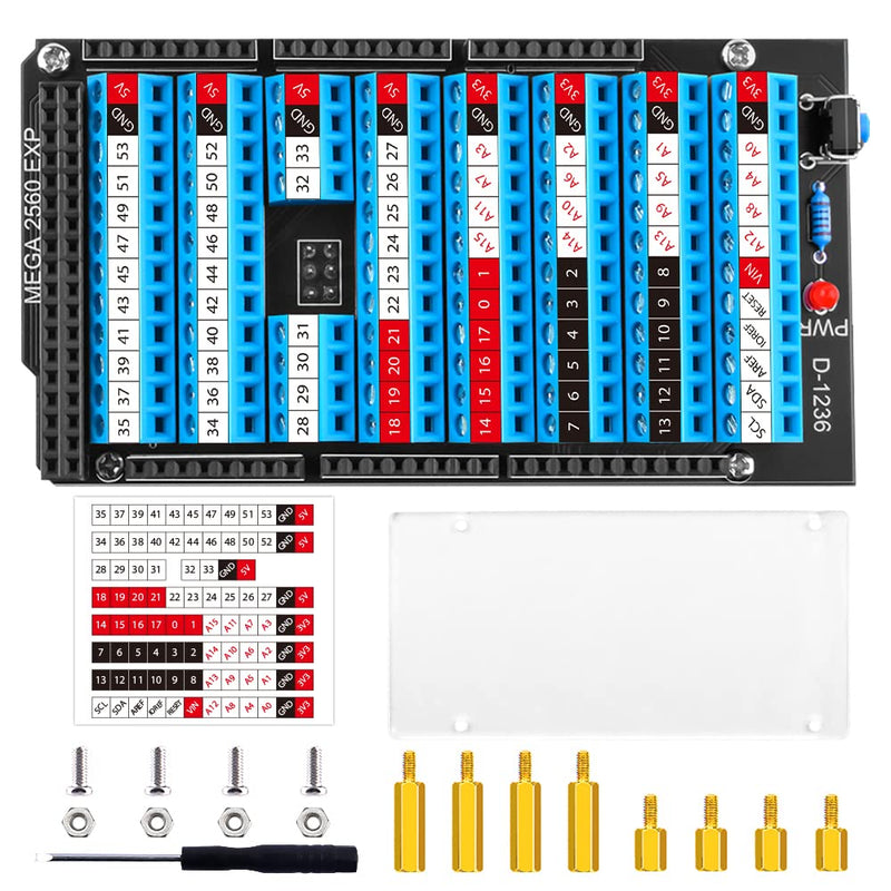 GeeekPi MEGA 2560 R3 Terminal Block Breakout Board HAT with Reset Button and LED Indicator, GPIO Exp