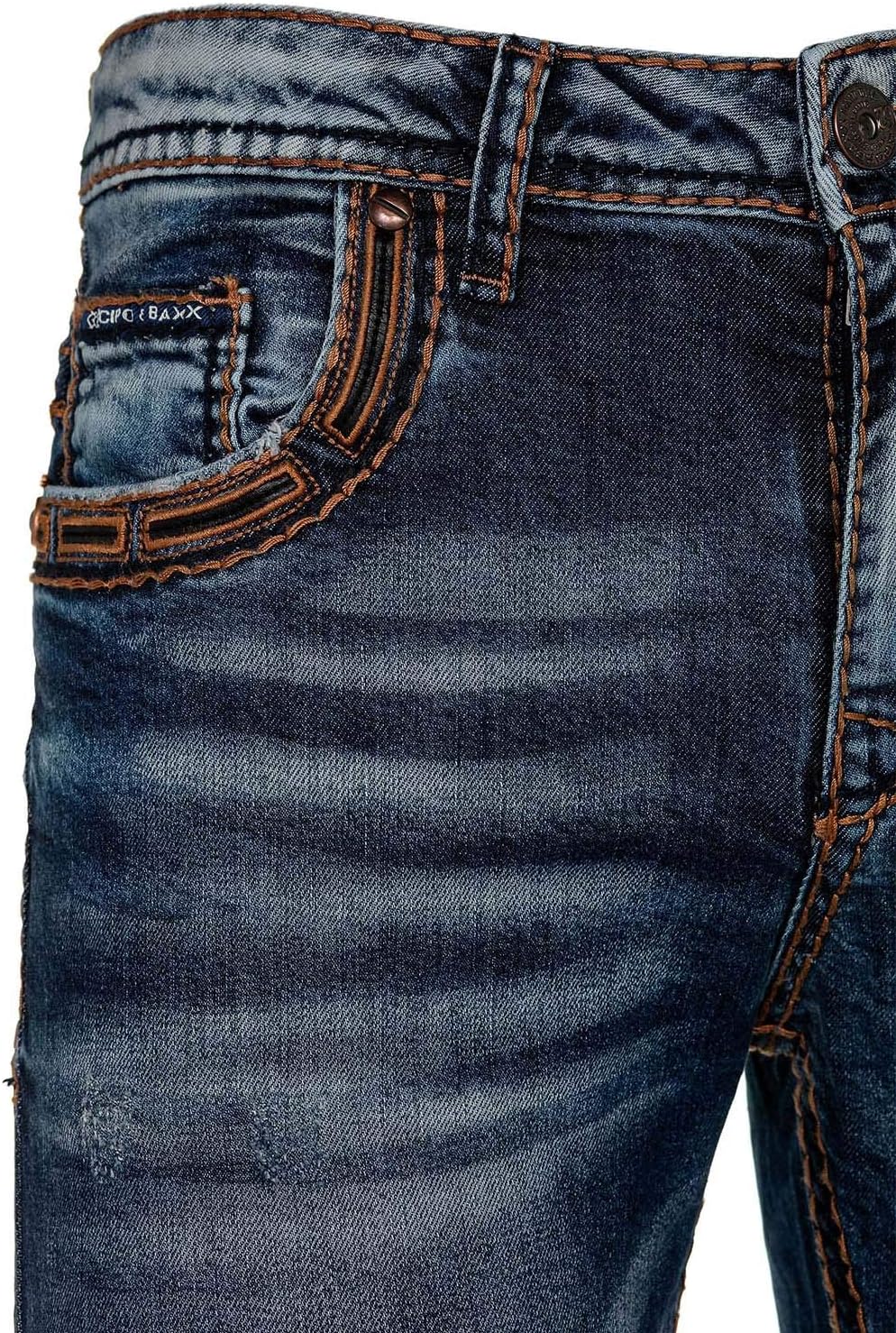 Cipo & Baxx Herren Jeans Hose Regular Slim Fit Denim Hose Pants Dicke Naht Jeanshose Blau W31 L32