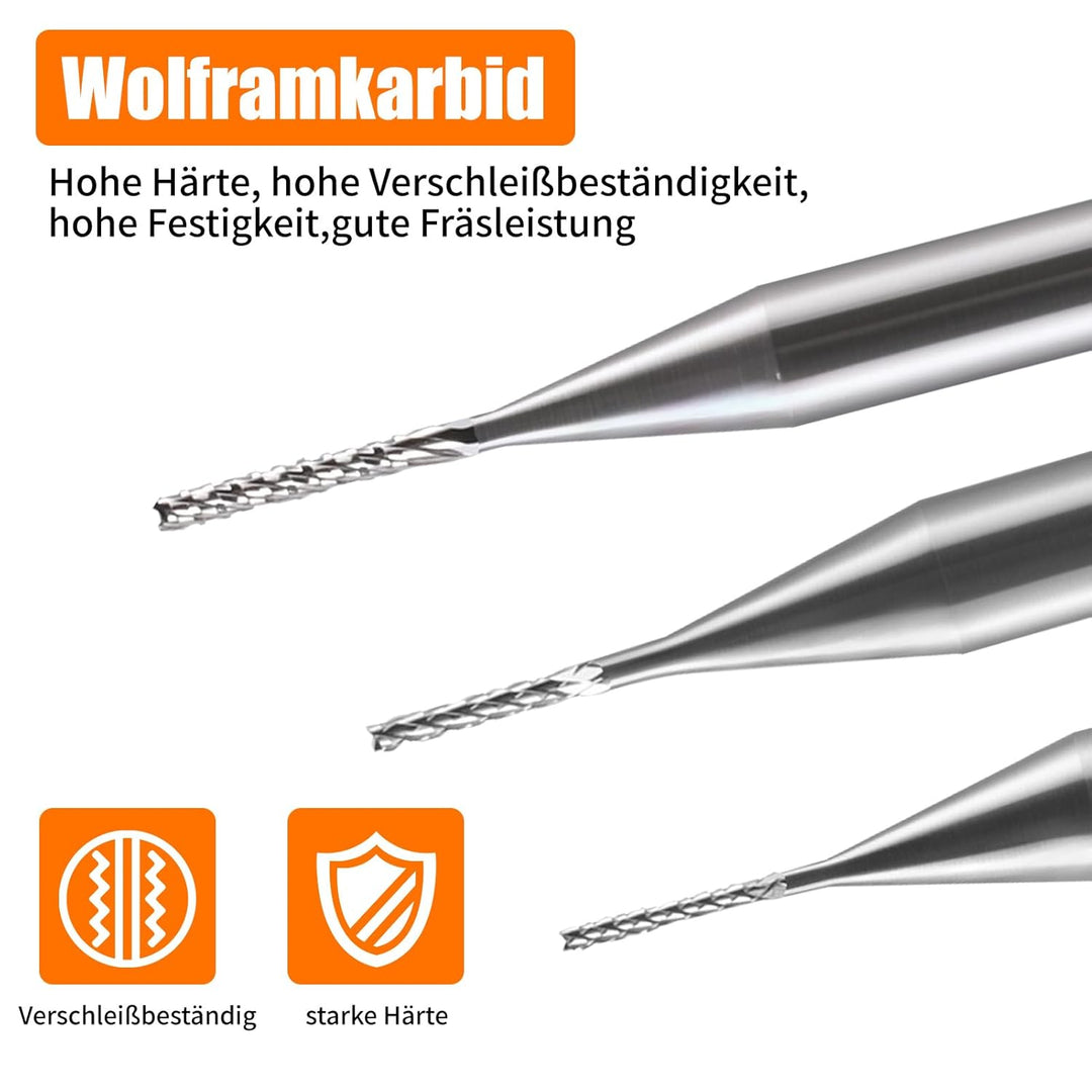 EU_HOZLY 10 Stücke Fräser 3.175mm Hartmetall-Endfräser Gravierbits CNC-Leiterplatten-Maschinen 0.8mm