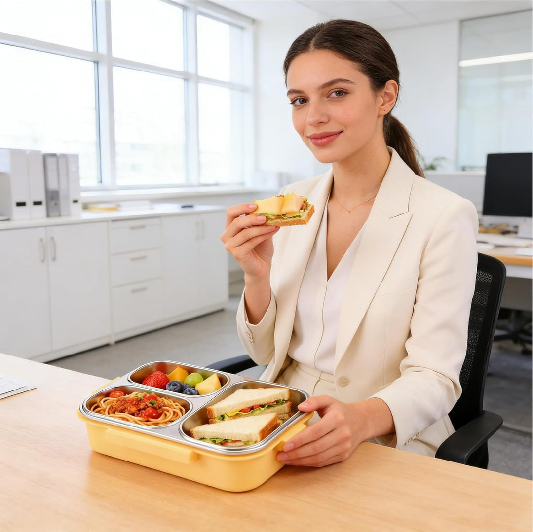 Bento Lunchbox Erwachsene 1000ml Edelstahl Brotdose Edelstahl mit Fächern, Bento Box mit Gabel, Brot