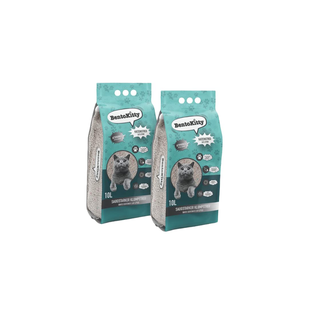 BentoKitty Katzenstreu (20L, 2er Pack) mit Aktivkohle, Klumpend, weiss, feinkörnig, Klumpstreu aus B