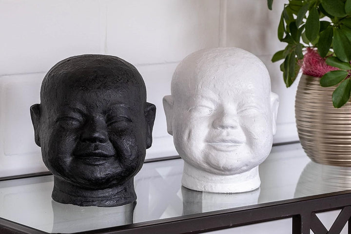 IDYL Moderne Skulptur Figur Terra Lachendes Baby | schwarz-matt | 20x18x21 cm | Dekoration für Wohnb