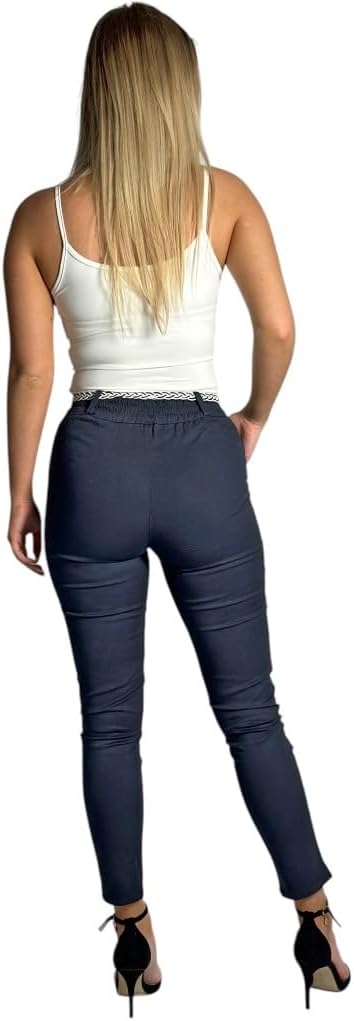 Damen Baumwolle Klassische Chino Hose mit Gürtel, S Dunkelblau