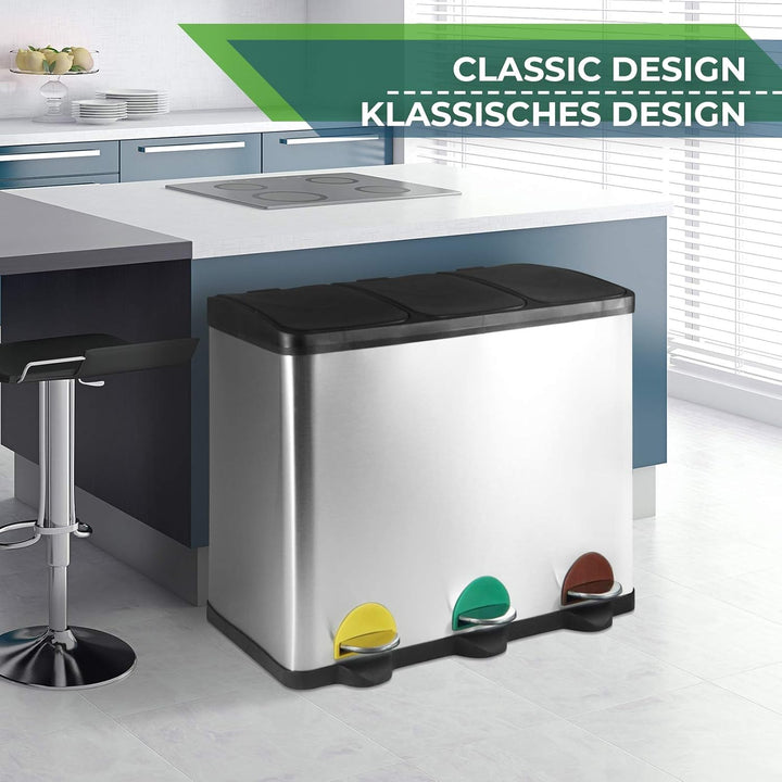 Jago® Mülleimer – 16/24/45/60 Liter - 2 oder 3 fächer, Edelstahl, mit Inneneimer, Handgriff, Deckel,