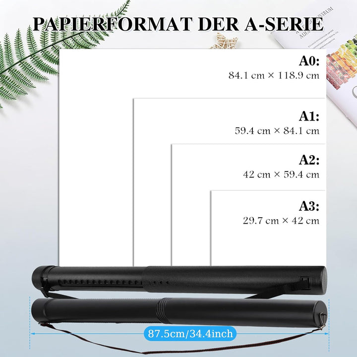 DEWEL 2 Stück Posterrolle A0, Teleskoprohr 56,5-87,5cm und 50-87,5cm, Länge und Tragegurt verstellba