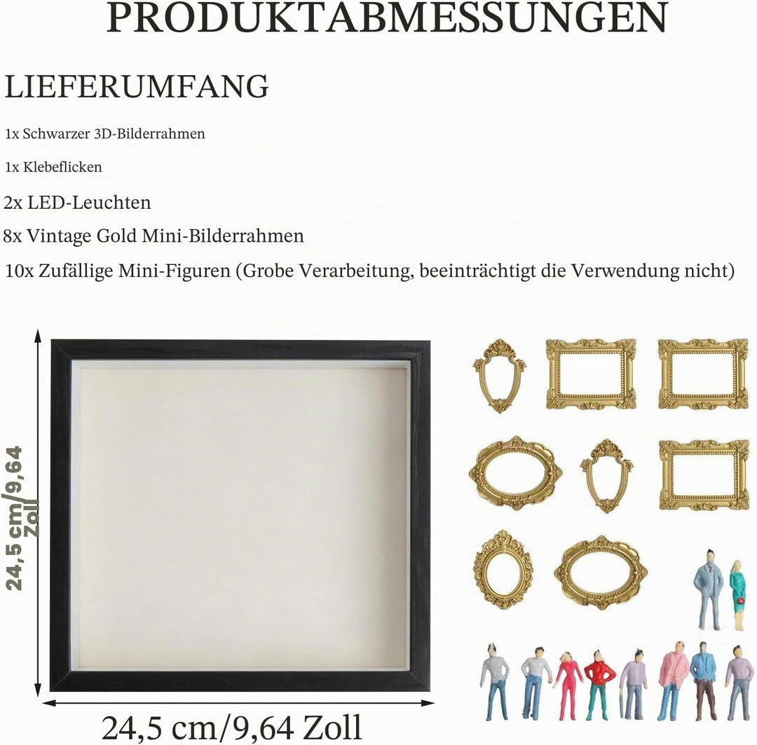 DIY Mini Museum Silhouette Box Foto Erinnerungsanzeige Set mit 8 Mini Goldene Rahmen 10 Mini Mensche