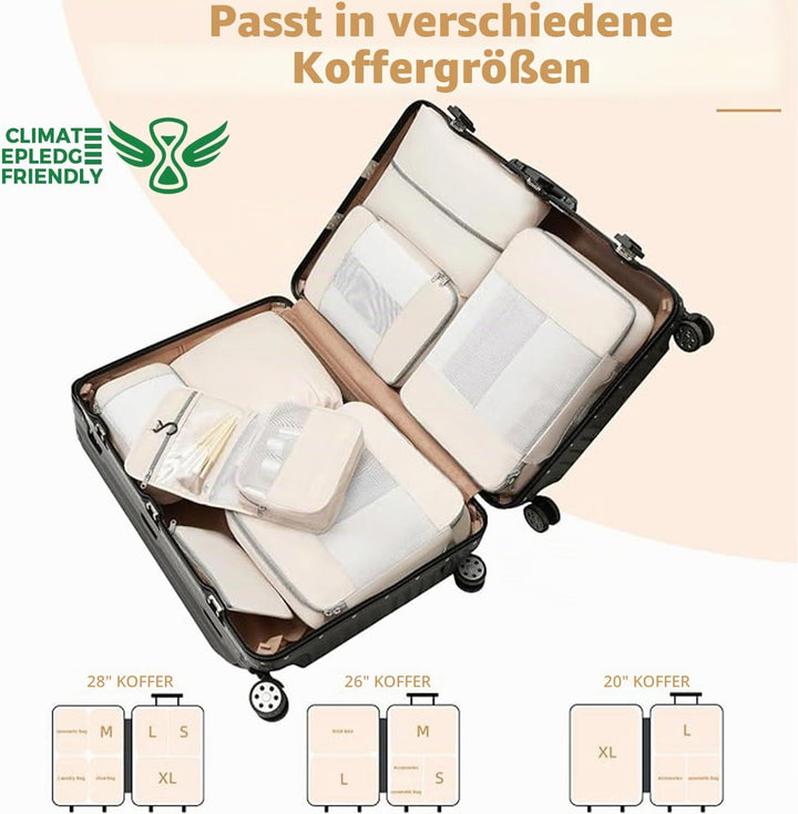 BAGAIL 8er-Set Packwürfel in verschiedenen Grössen Packorganizer für Reisezubehör Handgepäck Koffer