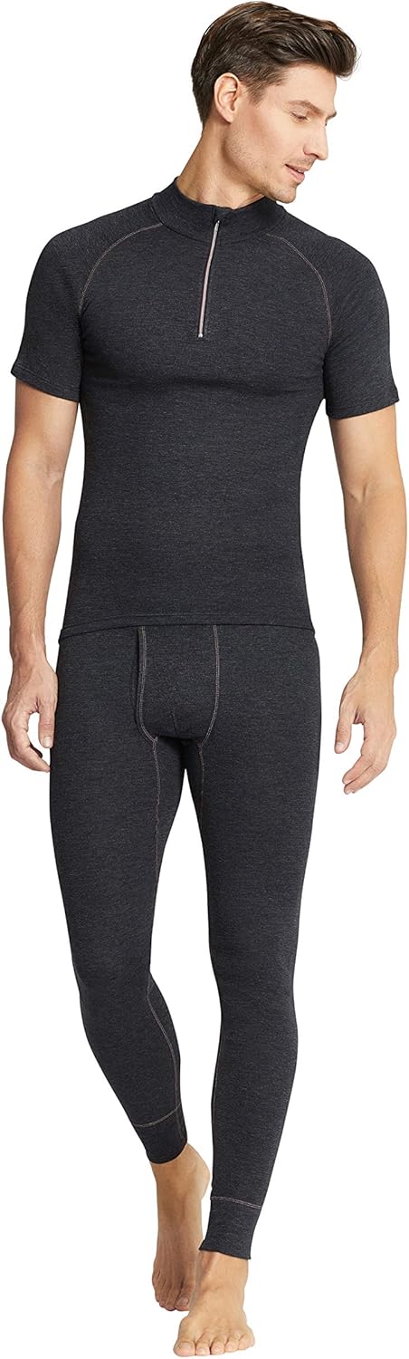 con-ta Thermo Kurzarm Shirt mit Zipper für Herren, wärmendes T-Shirt aus natürlicher Baumwolle, bequ