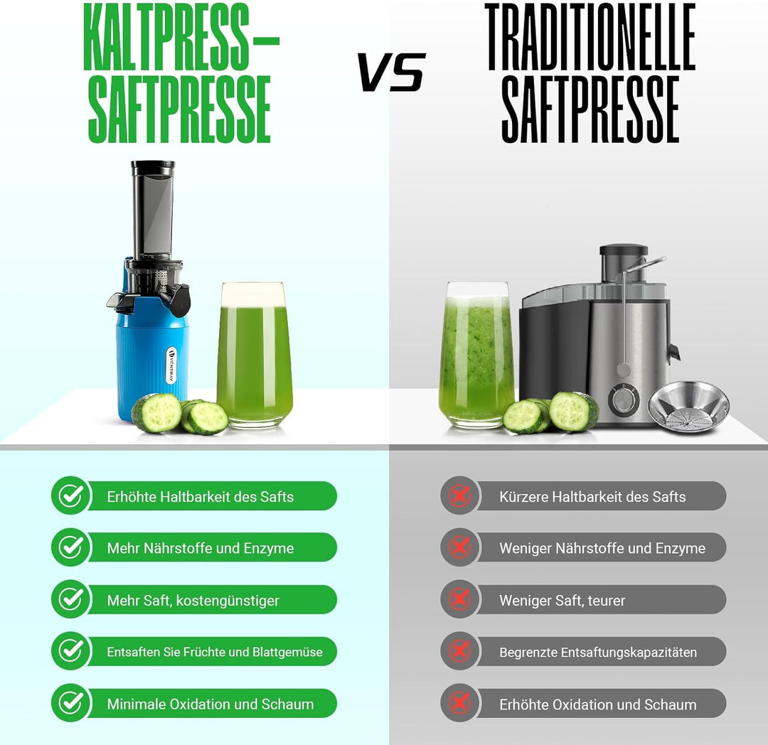 Ventray Ginnie Entsafter - Slow Juicer mit 60 U/min Niedriger Geschwindigkeit, Entsafter Gemüse und