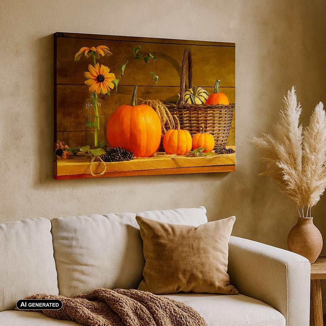 Bilder auf Leinwand Herbst Folk Tradition Kürbisse Leinwandbild 70x50cm Wandbilder Dekoration Wohnzi