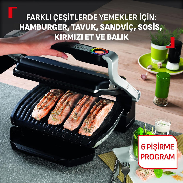 Tefal OptiGrill GC712D34 Kontaktgrill, 6 automatische Programme, Garstufenanzeige, 4 manuelle Temper