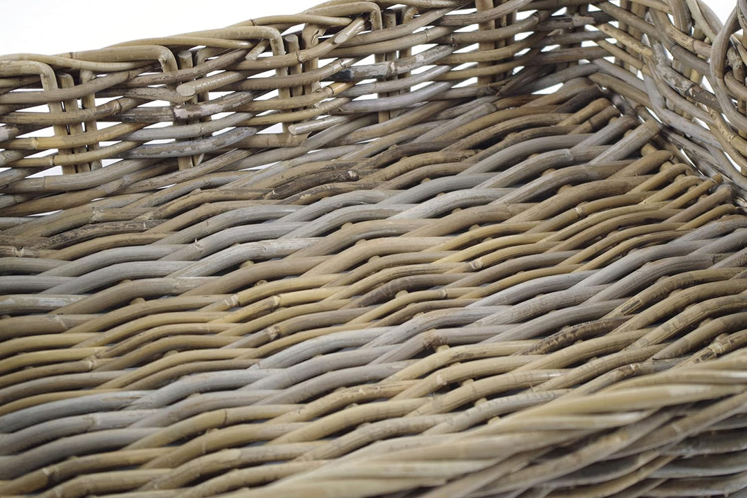 Kobolo Tablett Dekotablett Serviertablett aus Rattan -kubu grau- 50x37x20 cm