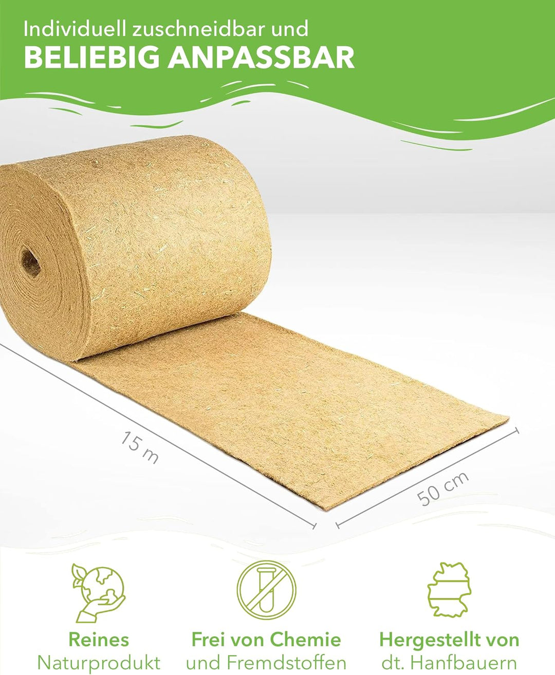 Nagerteppich aus 100% Hanf auf Rolle mit 15m Länge, 50cm Breite, 10mm dick,Hanfteppich für alle Arte