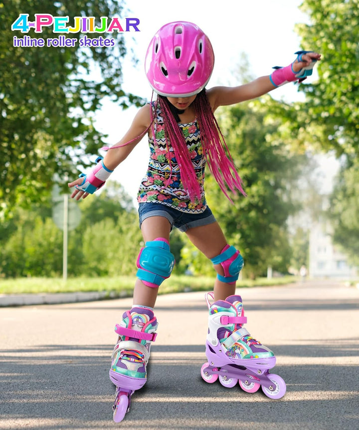 Einhorn Inliner für Mädchen Kinder Grössen Verstellbar Regenbogen Inline Skates für Anfänger Teenage