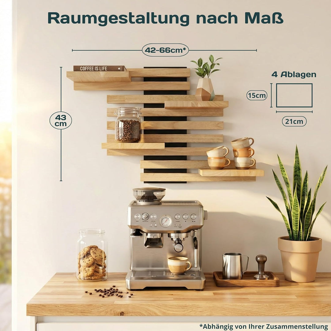 Wandregal Holz Hängend - Modulares Bücherregal Set aus Massivholz - Schwebendes Regalbrett für Wohnz