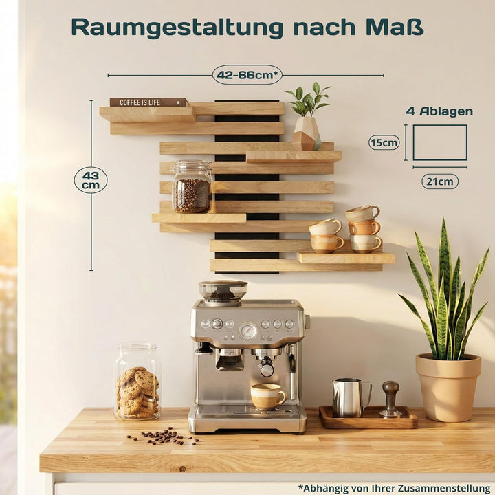 Wandregal Holz Hängend - Modulares Bücherregal Set aus Massivholz - Schwebendes Regalbrett für Wohnz