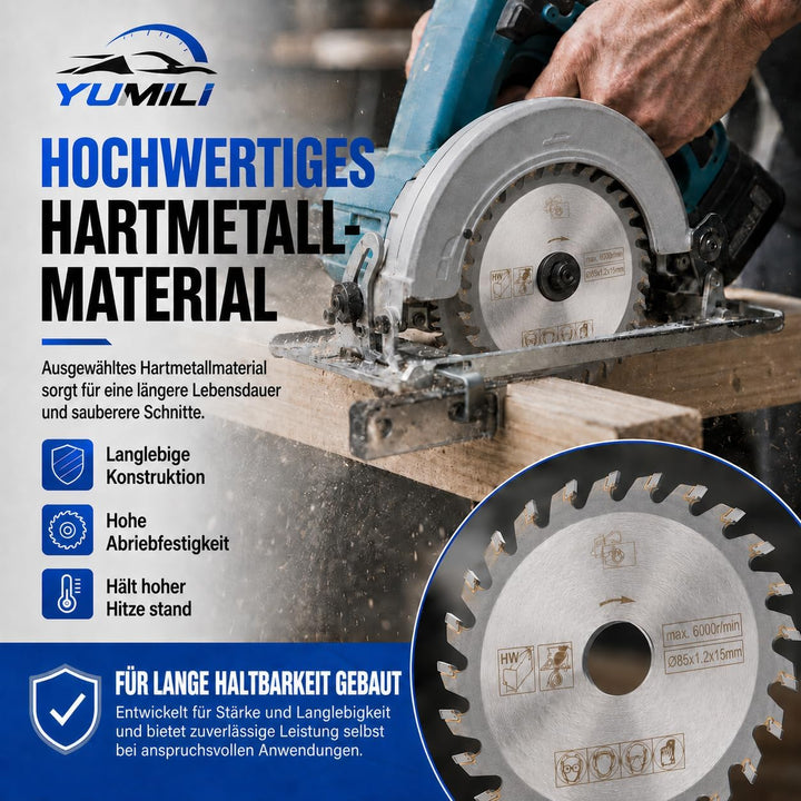 5 Stück 85 mm Hartmetall Sägeblatt, Innendurchmesser 15 mm Mini Hartmetall Kreissägeblatt für Schnei