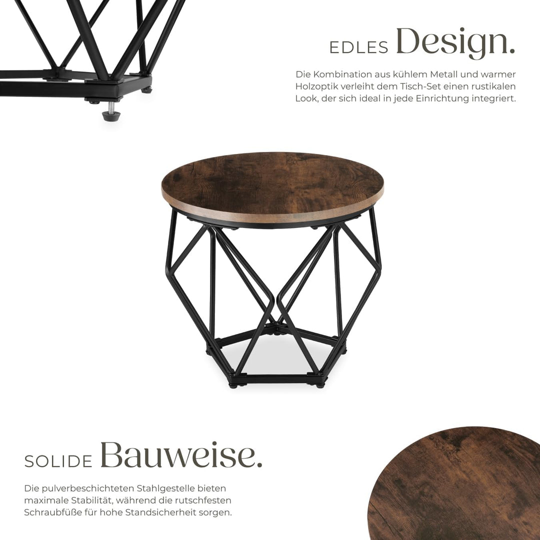 tectake Couchtisch 2er Set, Beistelltisch in Diamantform, Industrie-Design, für Wohnzimmer Schlafzim