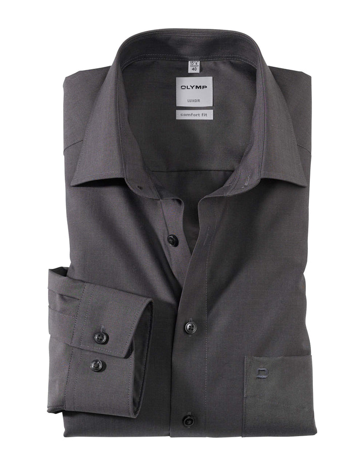 OLYMP Luxor Comfort fit Hemd Langarm New Kent Kragen Chambray Flieder 42 Anthrazit, 42 Anthrazit