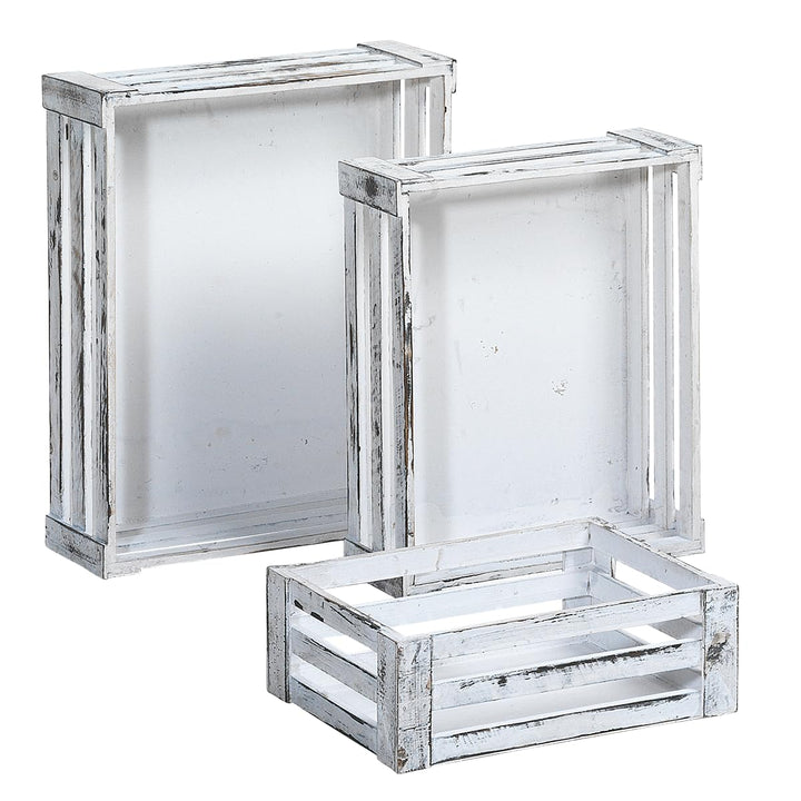 Deco Woerner Holzkisten-Satz antik 3teilig weiss aus starkem Holz im Vintagelook 28, 34, 40 cm