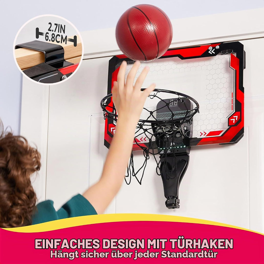 SYNCFUN Basketballkorb Indoor Kinder,Mini Basketballkorb Kinder mit Elektronische Anzeigetafel 4 Bal