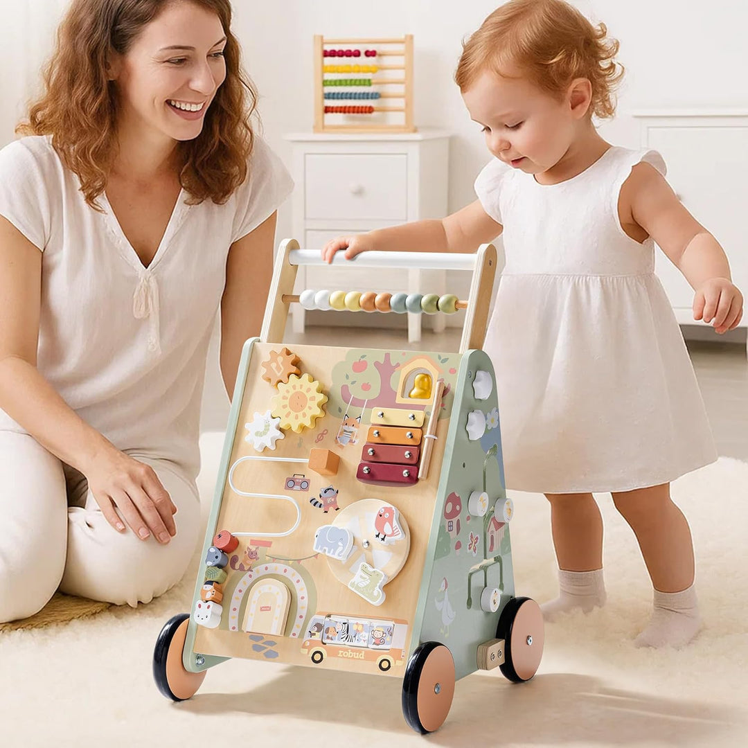 ROBUD Baby Walker Holz für Kleinkinder, 8 in 1 Multifunktions Push Along Spielzeug mit Aktivitätszen