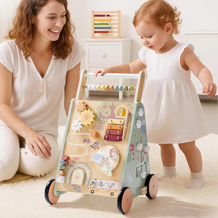 ROBUD Baby Walker Holz für Kleinkinder, 8 in 1 Multifunktions Push Along Spielzeug mit Aktivitätszen