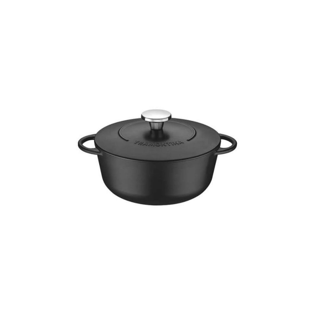 Tramontina Trento Bräter, Schmortopf aus Gusseisen, 24 cm, 4 Liter, Schwarz, 24 cm
