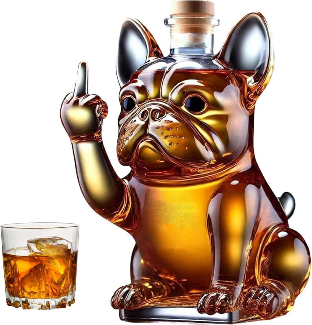 Whiskyflasche lustige französische Bulldogglippenflasche zeigt seinen Mittelfinger 7x5x5 Zoll transp