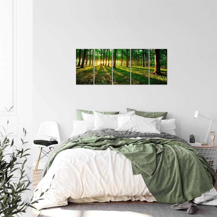 Runa Art Bild Wald Landschaft Wandbilder auf Vlies Leinwand 5 Teilig Wanddekoration Schlafzimmer Woh