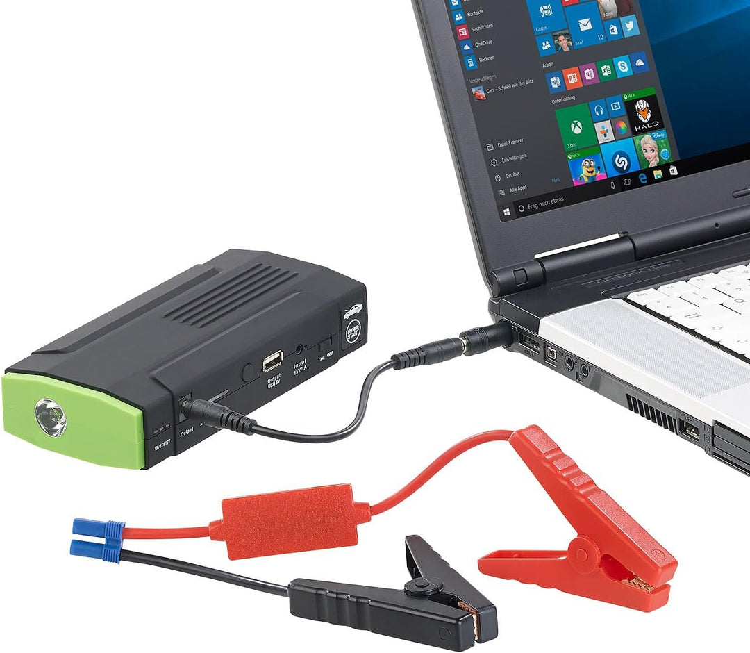 revolt Jump Starter: Notebook-Powerbank mit Kfz-Starthilfe & LED-Leuchte, 8.000 mAh, 400 A (Auto Pow