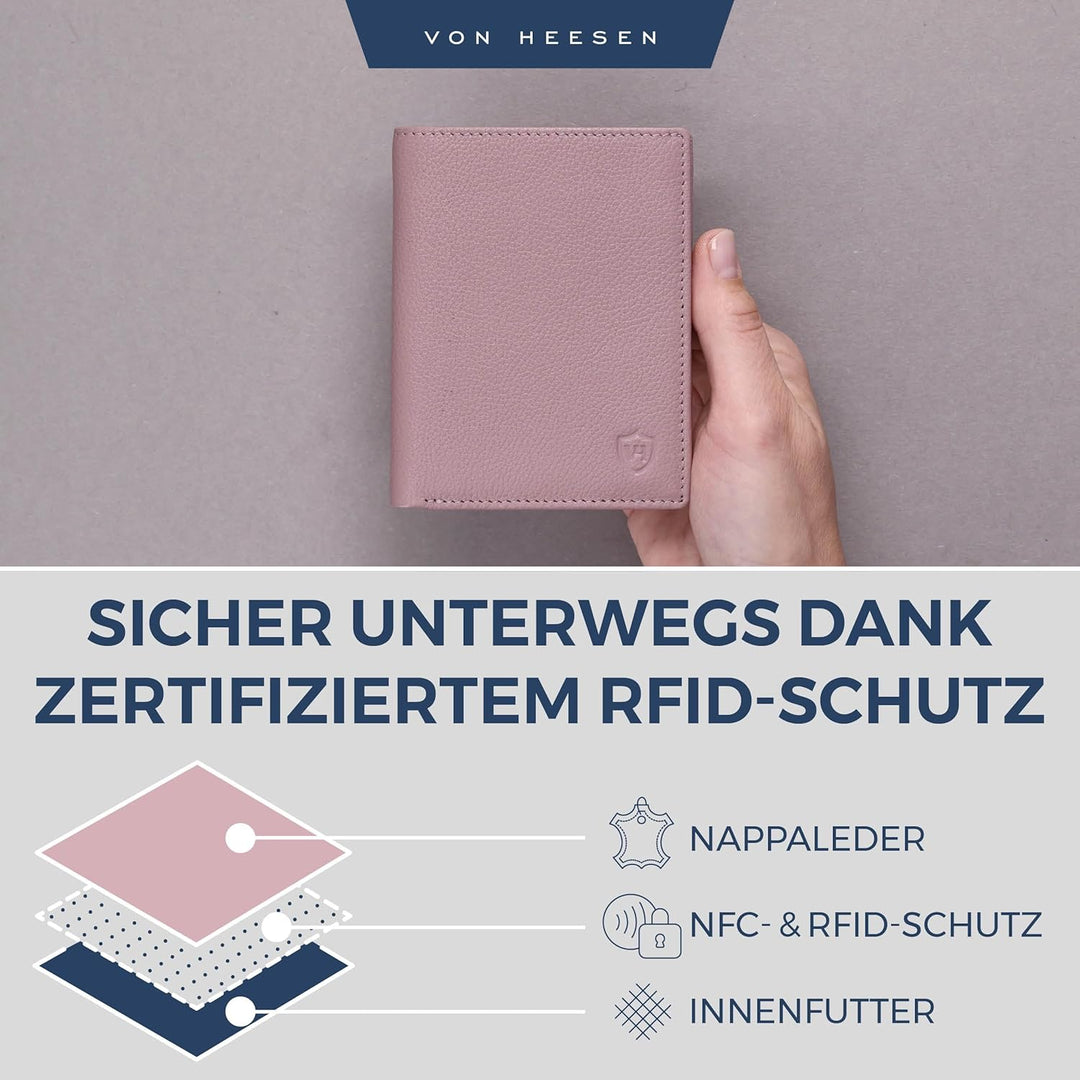 VON HEESEN® Leder Geldbörse Herren mit Münzfach &amp; RFID Schutz I Echtleder Geldbeutel für Männer &amp; Da