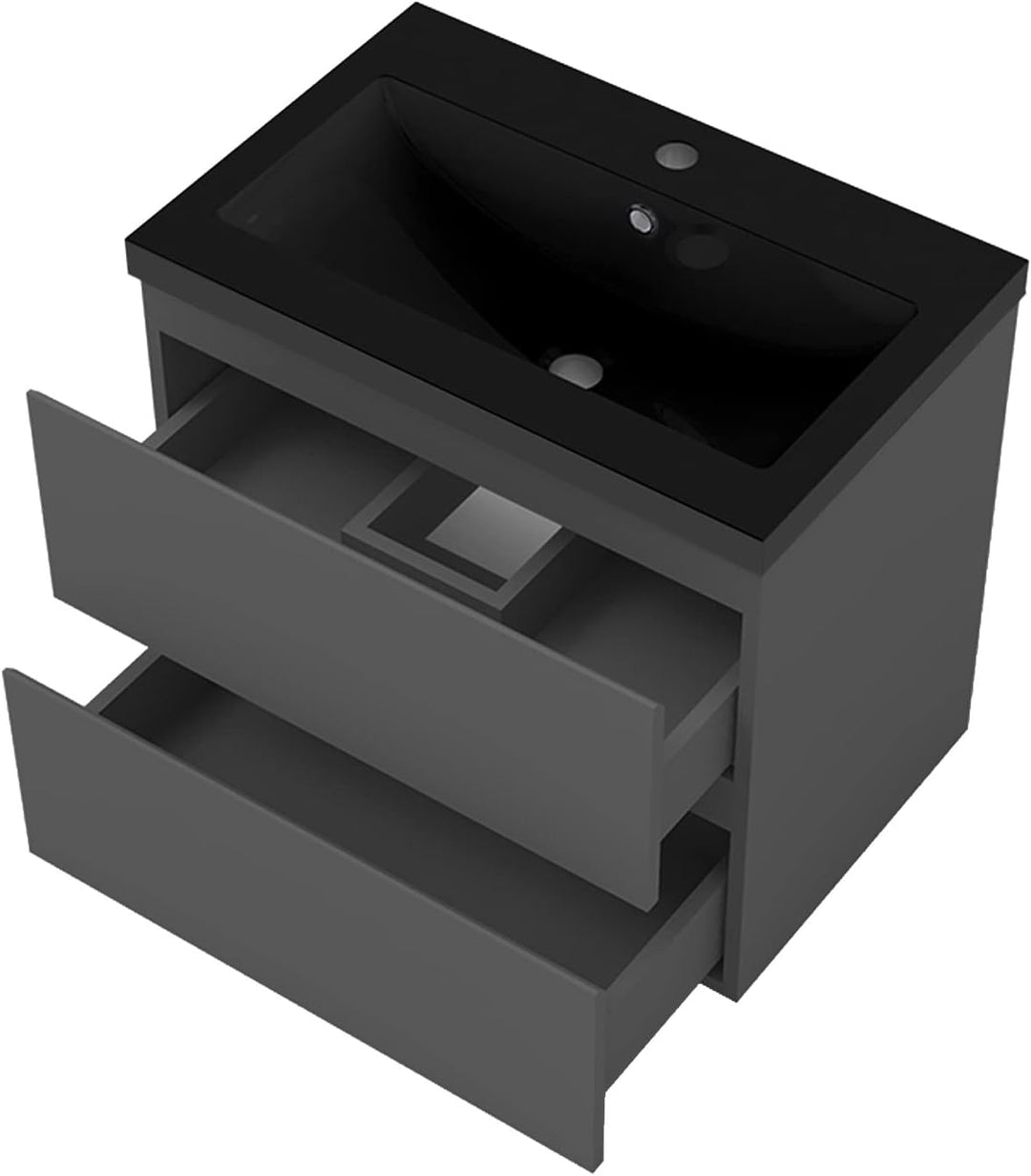 Waschtisch mit Unterschrank 60 cm Badmöbel Set mit Waschbecken Schwarz Gäste WC Anthrazit Matt
