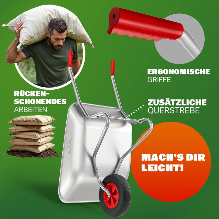 GARDEBRUK® Schubkarre Scheibtruhe Bauschubkarre 80L verzinkt leicht 80kg Belastbarkeit Gummigriffe G