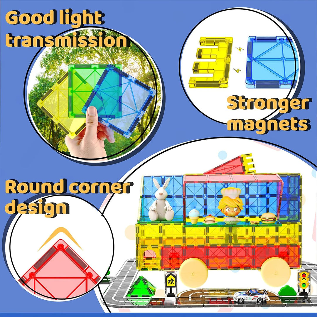 Magnetische Bausteine, Magnetic Tiles Blocks, 38 Teile Magnetbausteine Strasse, Magnete Kinder Baust