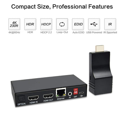 DDMALL 70m 4K HDMI Extender mit IR-Fernbedienung, HDMI Sender und Empfänger über Cat5e/6/7/8 Netzwer