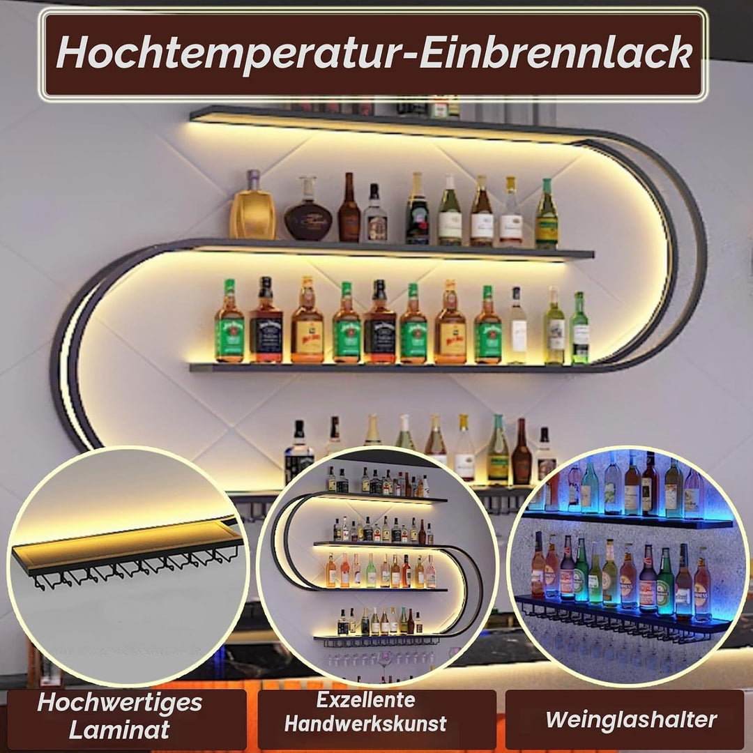 Wand montiertes Weinregal, halbrundes mehrschichtiges Weinregal mit Weinglashaken, Weinflaschen-Präs